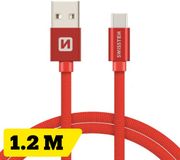 Swissten câble USB-C vers USB-A - 1,2 m - Nylon tressé - Câble de charge rapide et câble de données - Rouge