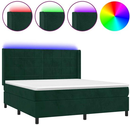 vidaXL Boxspring met matras en LED fluweel donkergroen 160x200 cm