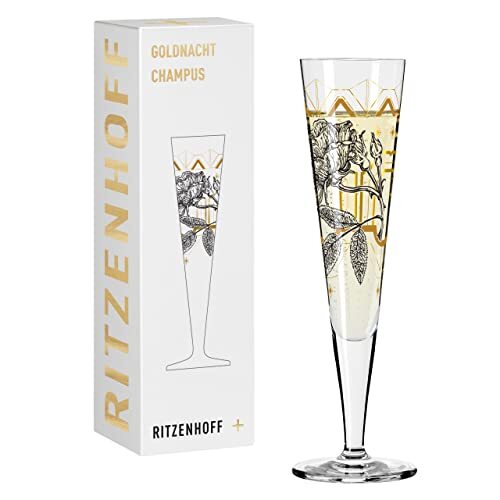 Ritzenhoff 1071029 champagneglas, 200 ml, serie Goldnacht nr. 29, rozen-tuinmotief met echt goud, Made in Germany