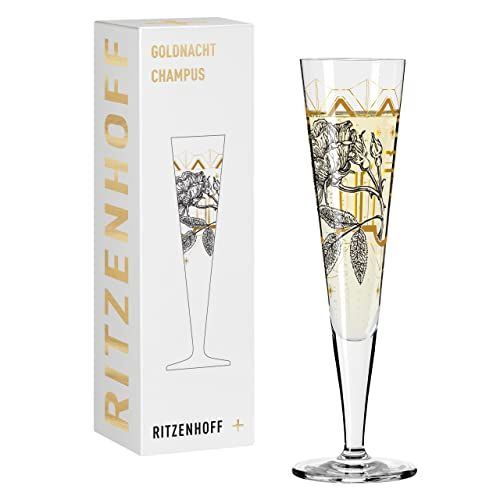 Ritzenhoff Goldnacht Champagne Glass - 200ml - Rose Garden Motif - Gold Accents