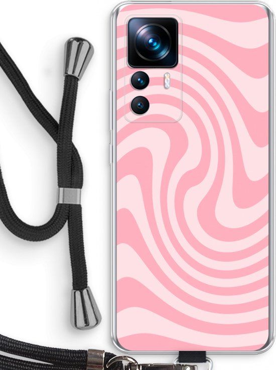 Case Company® - Xiaomi 12T Case with Cord - Swirl Roos - Black Cord - Back Cover