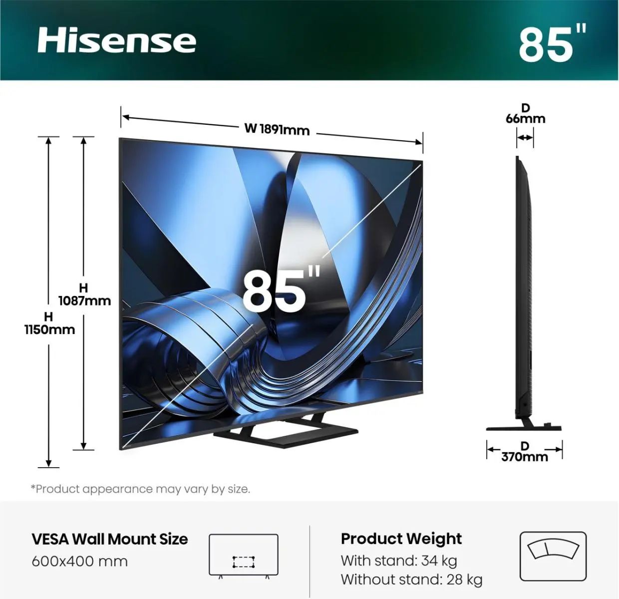 Hisense 85u7se / Ultra HD 4K Mini-LED TV / 85 / 2026