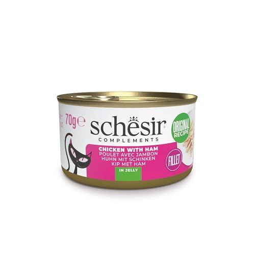 Schesir Kipfilets met ham in gelei, aanvullend nat voer voor katten, origineel recept, 100% natuurlijk, 12 blikjes à 70 g
