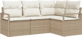 vidaXL Ensemble de canapé avec coussins, beige, en polyrotin