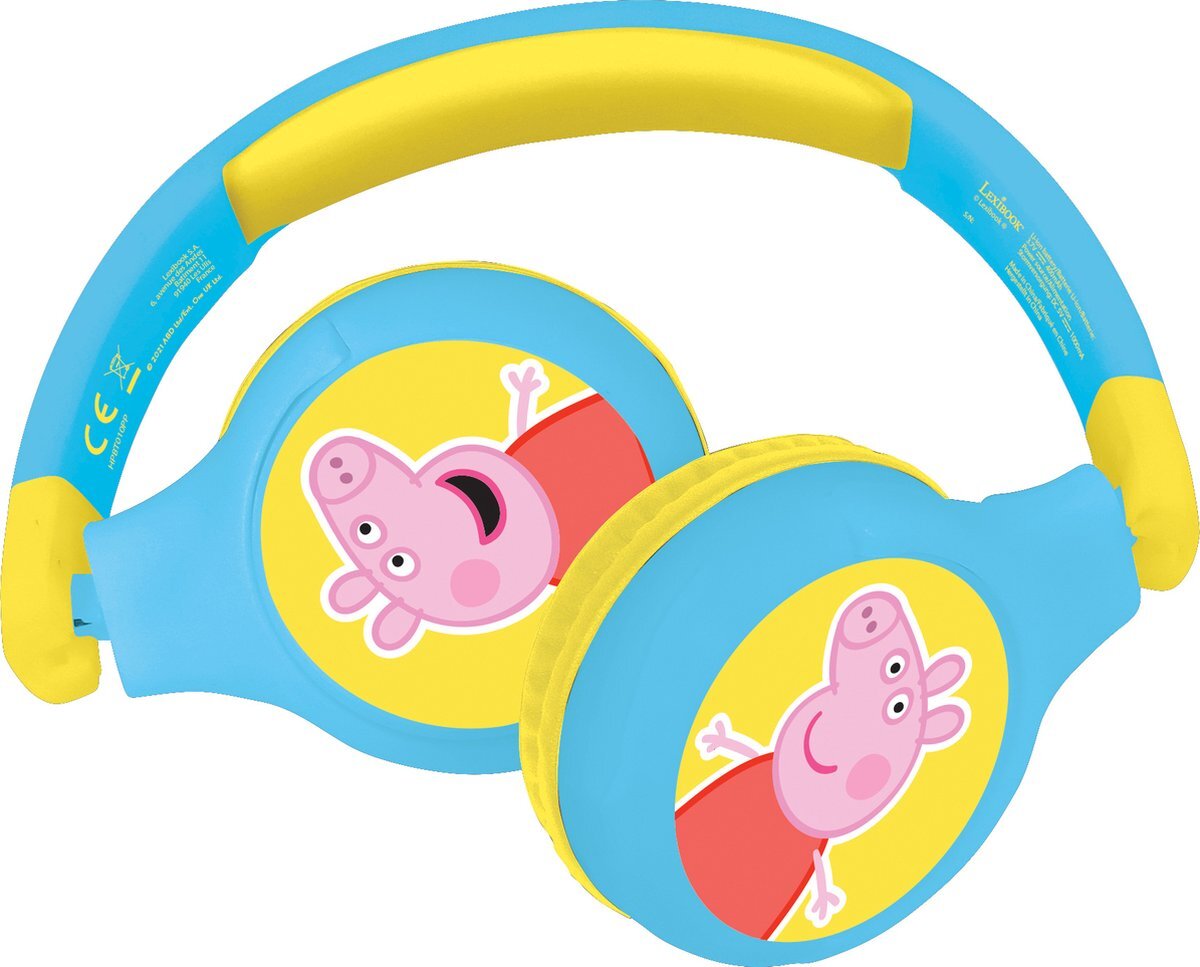Lexibook HPBT010PP Peppa Pig 2-in-1 Bluetooth-hoofdtelefoon voor kinderen, stereo draadloze draad, kinderveilig voor jongens en meisjes, opvouwbaar, verstelbaar, geel/blauw