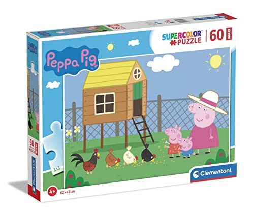 Clementoni - Peppa Pig Supercolor Pig-60 stuks kinderen 4 jaar, puzzel cartoons Made in Italy, meerkleurig, 26590