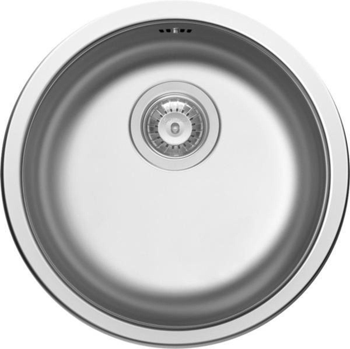 Nemo Go Oberon spoeltafel 450 mm D92 mm rond roestvrij staal gepolijst sifon enkel plaatsbesparend plug met overloop