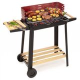 Springos Houtskool barbecue - Op Wielen - BBQ - Asopvangbak - Kunststof - RVS - Zwart - Rood - Houtlook - 6 Standen