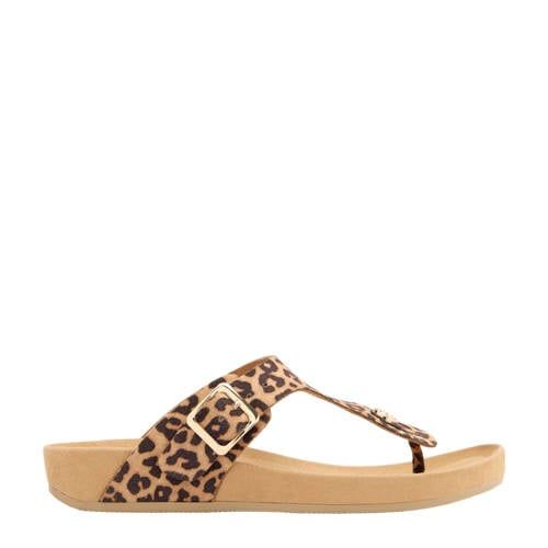 Graceland teenslippers met panterprint beige/zwart