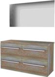 Basic Line Ultimate 46 Badkamermeubelset - 120 x 46 cm - Met Grepen - 4 Lades - Wastafelblad - Spiegel met Indirecte LED Verlichting - Scotch Oak