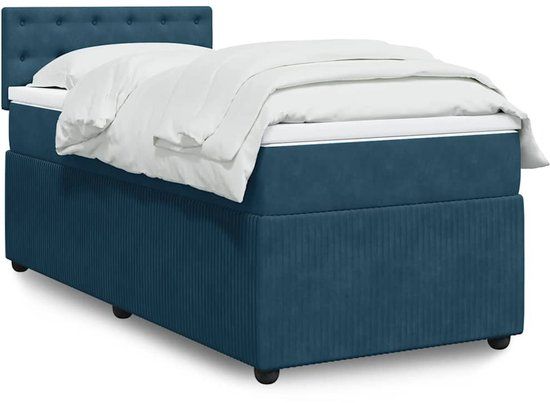 vidaXL Boxspring met matras fluweel blauw 90x190 cm