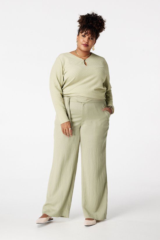 MS Mode Broek Wide-leg broek met overslag strikceintuur Licht mint