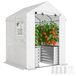 Serre pour tomates, utilisable pour bacs surélevés - couverture PE - cadre en acier - porte relevable - toit en pente - 141 x 141 x 190 cm - blanc