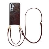 Selencia Hoesje - Samsung Galaxy S26 - Croco Backcover met koord en pashouder - Choco Brown