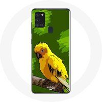 Maniacase Etui voor Samsung Galaxy A21S Geel parkiet vogels groene achtergrond