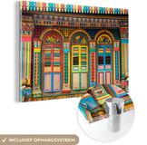 MuchoWow® Glass Painting 180x120 cm - Acrylic Glass Painting - Colorful House in Singapore - Photo on Glass - Paintings