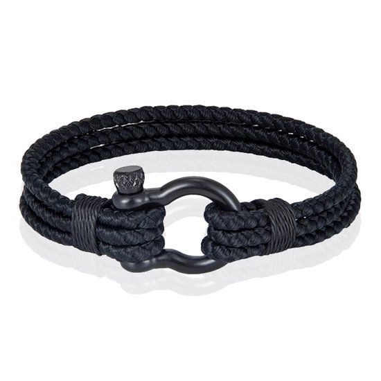Mendes Jewelry Triple Rope Armband Boegbeugel - Zwart-21cm