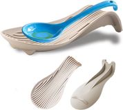 Sans marque support de cuillère en silicone résistant à la chaleur 3 pièces - 23 x 10,6 cm - Kaki