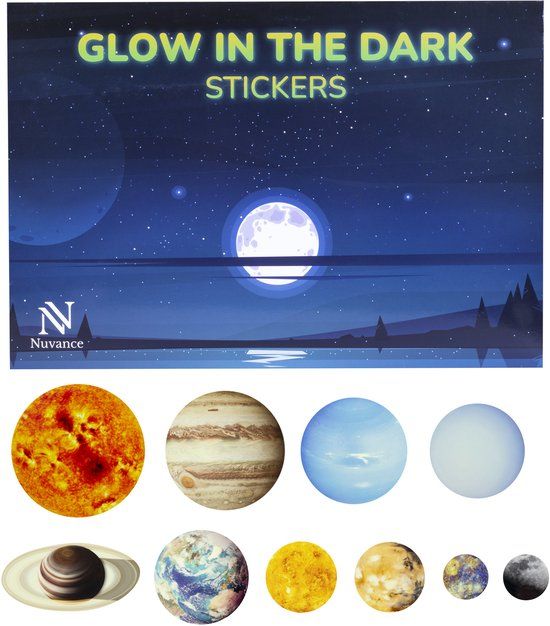 Nuvance - Glow in the Dark Sterren - Planeten - 10 stuks - Muurstickers Babykamer