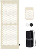 LifeGoods Acupressuur Mat XL - 128x48x2cm - Spijkermat met Kussen - Shakti mat - Spijkerbed Incl. 2x Triggerpoint Bal - Beige/Wit
