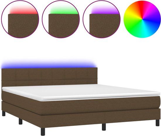 vidaXL Boxspring met matras en LED stof donkerbruin 180x200 cm