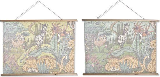 DKD Home Decor Kinderen Dieren Canvas Schilderij - 100 x 75 cm (Set van 2)