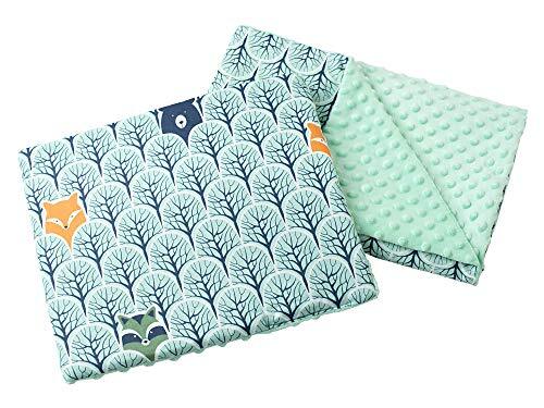 Medi Partners Babydeken kruipdeken met kussen 100% katoen MINKY kinderdeken 55x75 + 35x30cm multifunctioneel voor kinderwagen babyschaal wieg (bear in het bos met minzer Minky)