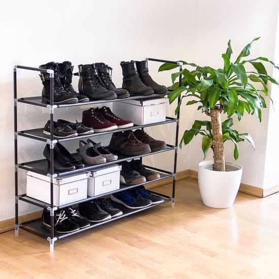 Relaxdays Schoenenrek met handgrepen, 5 Etages Kleur: ZWART - 25 paar schoenen, schoenenkast