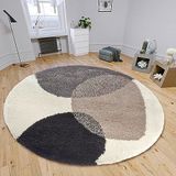 HANSE Home Arti Hoogpolig tapijt, rond woonkamertapijt, hoogpolig, modern patroon, wollig, zacht, voor woonkamer, slaapkamer, tienerkamer, crèmegrijs/zwart, 120 cm