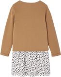 Vertbaudet Set - 2 delig - jurk - cardigan - bloemen - katoen - Kameel - Maat 98