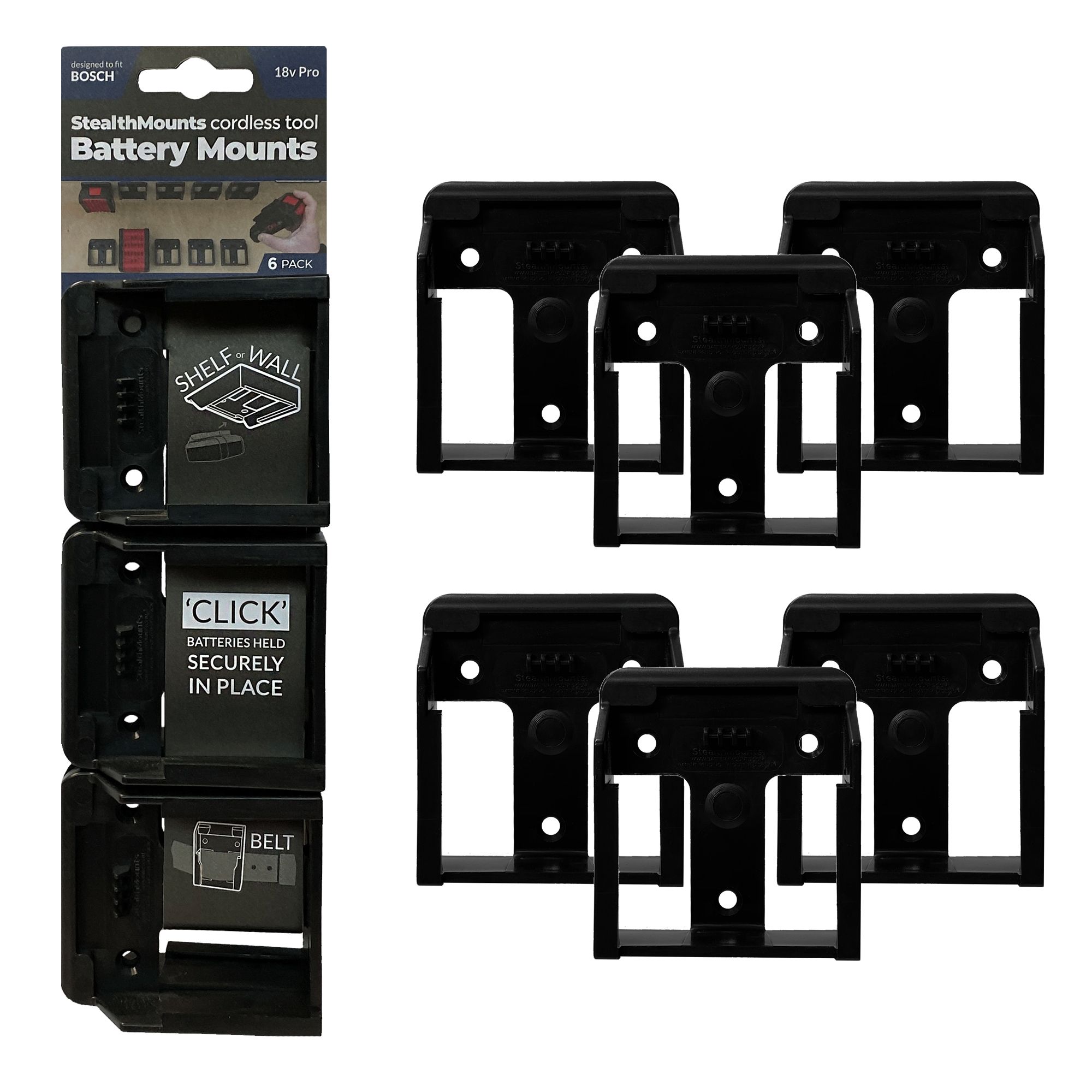 StealthMounts BM-BO18-6 Accuhouder Voor Bosch 18V Pro - Zwart - 6-pack