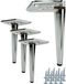 Set de 4 pieds de meuble, 17 cm de haut, chromé, argenté, métal