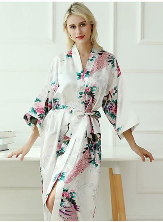 Spaansejurk NL Chinese Kimono badjas ochtendjas wit satijn dames maat S