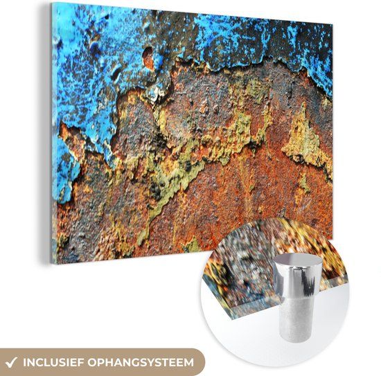 MuchoWow® Glass Painting 120x80 cm - Acrylic Glass Painting - Rust - Metal - Iron - Industrial - Photo on Glass - Paintings