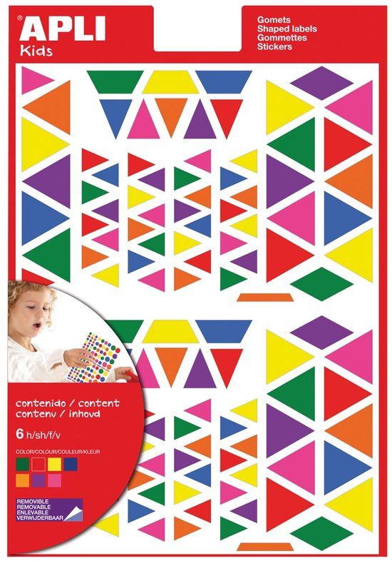 Apli Kids verwijderbare stickers | driehoek | blister met 720 stuks in geassorteerde kleuren en groottes