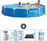 Intex Rond Frame Zwembad - 366 x 76 cm - Blauw - Inclusief Pomp Filters - Solar Mat - Chloor