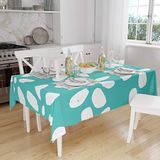 Bonamaison Tafelkleed, Anti-Mold, Sneldrogend, Waterdicht, 100% Polyester Tafellaken, Turkoois, wit, 140 x 160 Cm