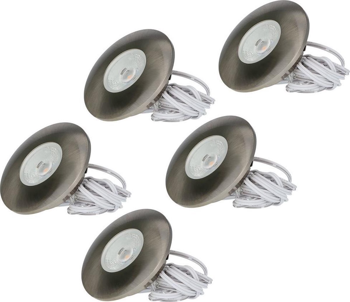 HOFTRONIC 5x Pavo - Platte inbouwspot - LED - Rond zaagmaat 53mm - RVS - Dimbaar - Zeer lage inbouwdiepte 12mm - 3 Watt - 260 lumen - 230V - 2700K Extra warm wit - Plafondspots - Dunne inbouwspot voor badkamer en buiten -