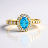 Cavill - Zilveren Ring - 925 Sterling Zilver - Neon Blauwe Apatiet 0,66 ct Ovaal Brazilië - 26 Zirkonen Prong Gezet - Elegante Edelsteenring Blauw