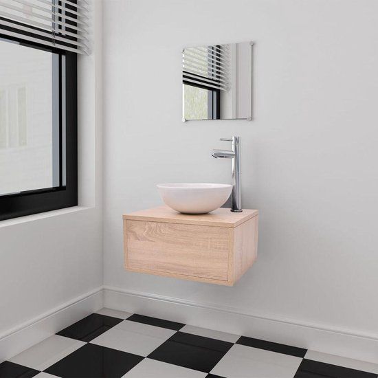 VidaXL 3-delige Badkamermeubelset met wastafel beige