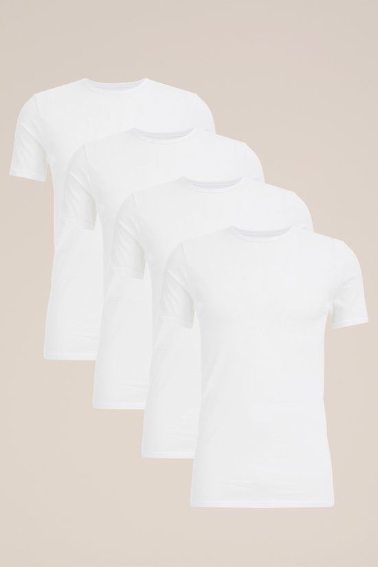WE Fashion Heren T-shirt 4-pack - White - Maat L