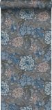 ESTAHome behang vintage bloemen vergrijsd blauw en warm grijs - 53 cm x 10.05 m