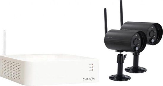 Chacon 34539 - 2 draadloze beveiligingscamera's voor buiten - Met digitale videorecorder - Nachtzicht – Bewegingsdetectie – Weerbestendig - Zwart