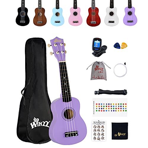 Winzz Sopraan Ukelele Starter Kit voor Beginners, 21" Sopran (Paars)