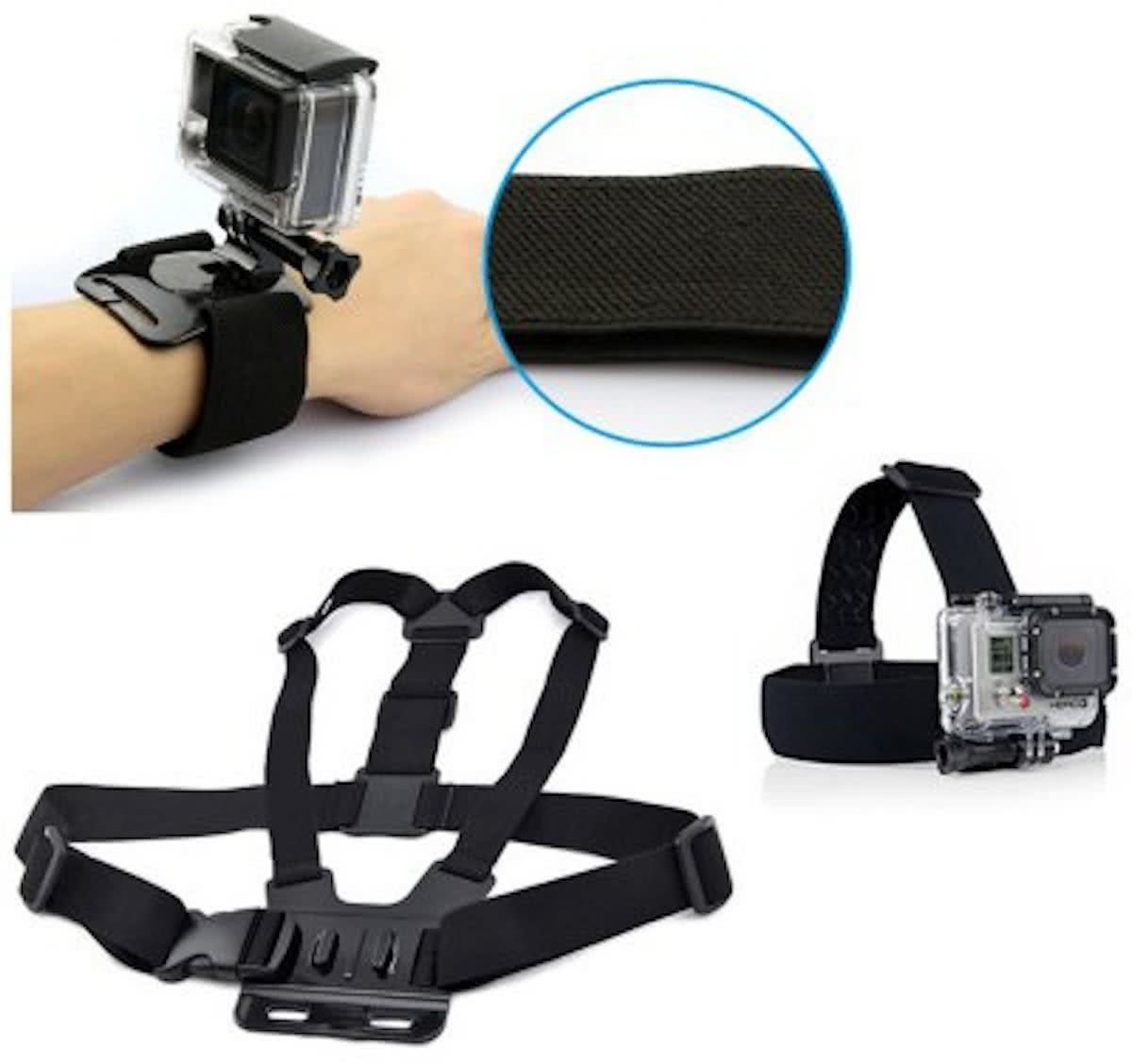 Xiaomi 3-in-1 Sports Accessoires Set Klein Head Chest en Wrist Strap voor Go Pro 3 4 5 Hero SJCAM Xiaomi GitUp Eken en meer cameraÂ´s. Borstband + Hoofdband + Polsband