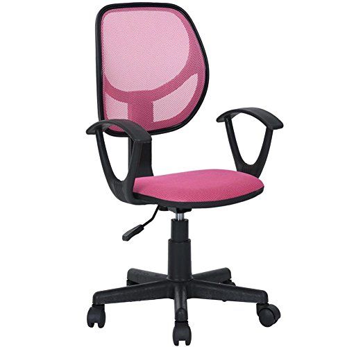 BAKAJI Draaistoel, In Hoogte Verstelbaar, Met Wielen En Armleuningen Voor Kinderkamer, Ergonomisch Rugpaneel Met Netstof, Gevoerde Zitting (Roze)