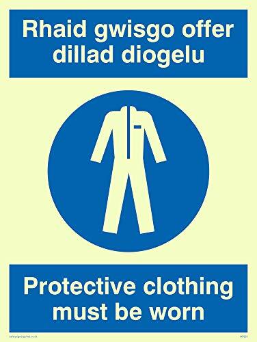 Viking Signs Viking Signs MP935-A5P-P "Rhaid Gwisgo Aanbieding Dillad Diogelu/Beschermende Kleding Moet Worn" Sign, Semi-Rigid Photo luminescent Kunststof, 200 mm H x 150 mm W