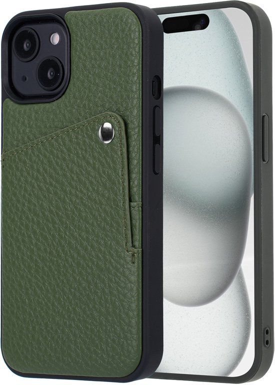 Selencia Hoesje - Geschikt voor Apple iPhone 15 - Backcover met Pashouder - Sage Green