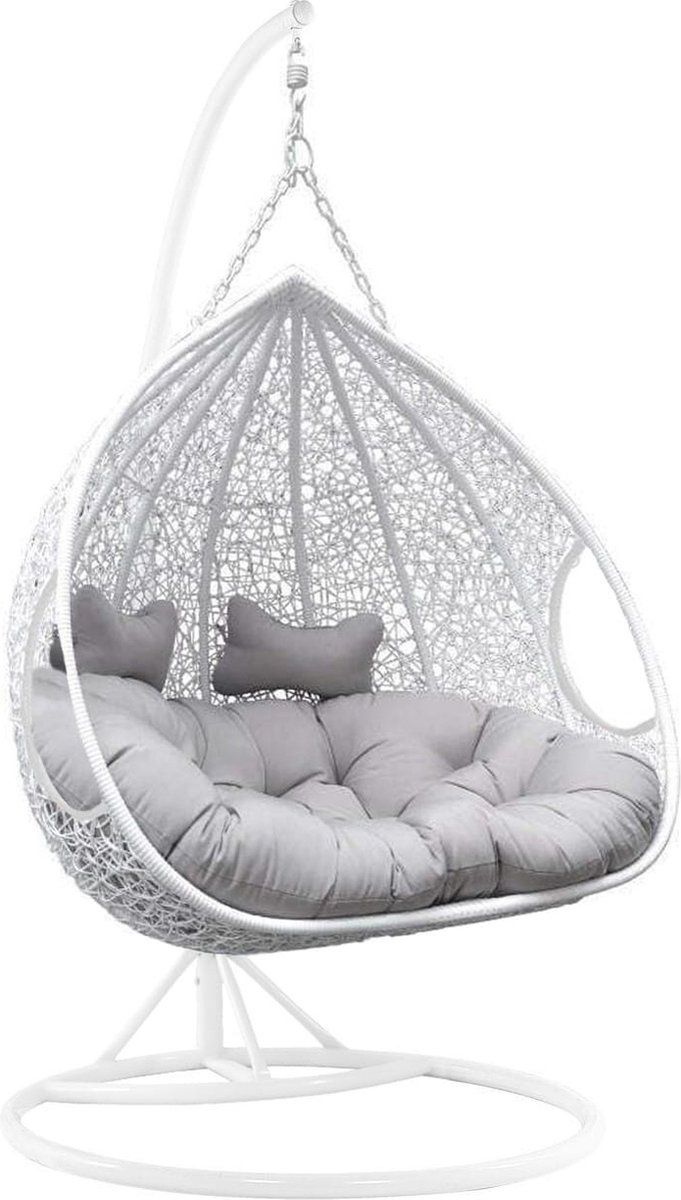 Viking Choice 2-Person Hanging Chair with Frame - White-Grey - Up to 150 kg