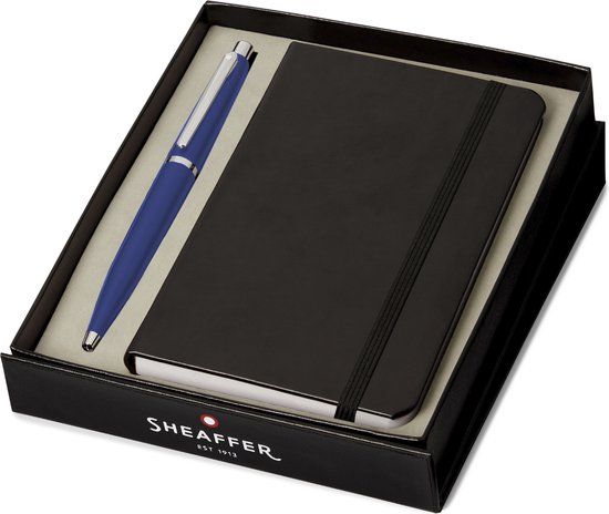 Sheaffer VFM/G9401 Ballpoint Pen Gift Set - Neon Blue Nickel Plated with A6 Notebook